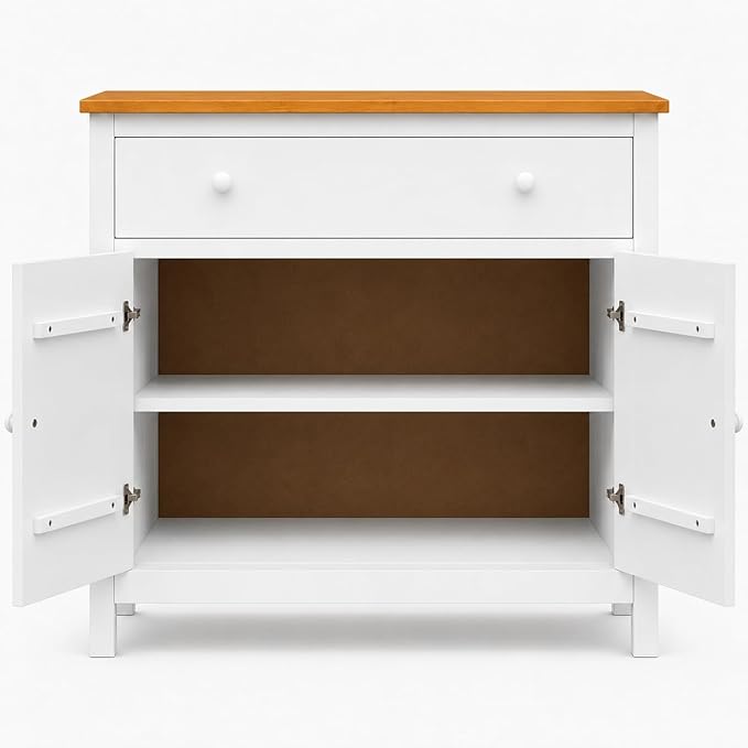 From the Tree Furniture 44" Wide White & Pine Top Solid Pine Shaker Sideboard