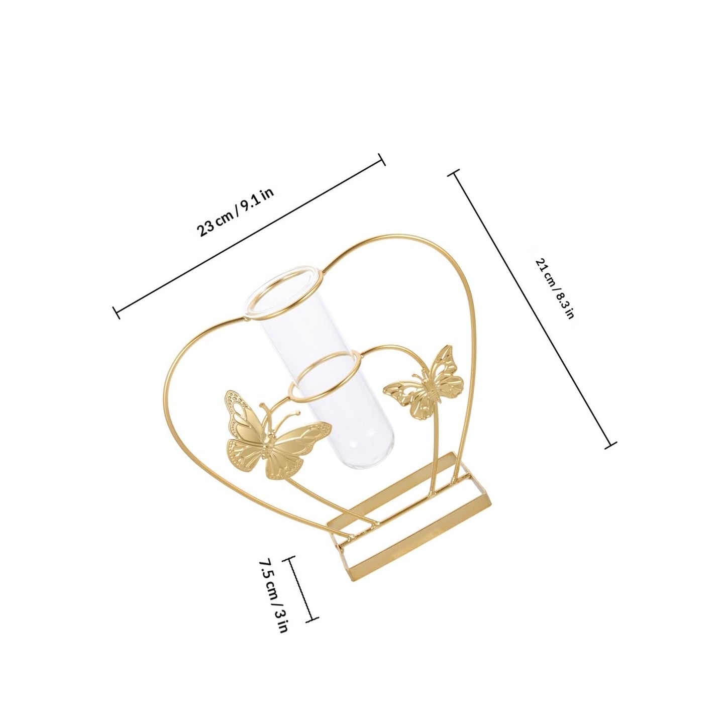 IMIKEYA Glass Plant Terrarium with Metal Frame and Heart-Shaped Insect Motif, Hydroponic Flower Holder for Home Décor, Desktop Decorative Glass Vase for Living Room and Office