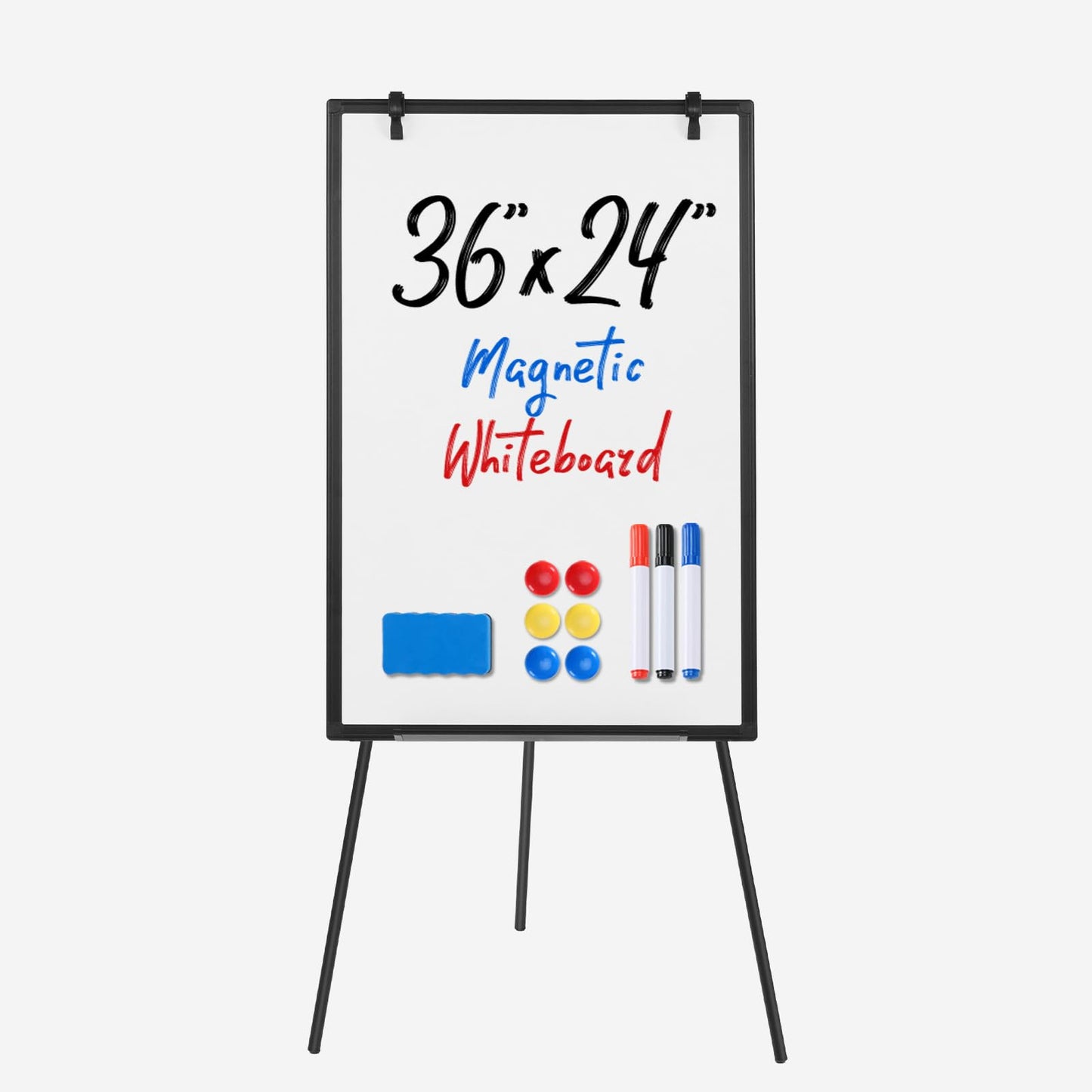 DUMOS White Board Easel 36 x 24 Inches, Magnetic White Board Dry Erase, Porbable Boards Height Adjustable, Dry Erase Board with Stand for School, Office and Home, Silver Aluminium Frame, Black