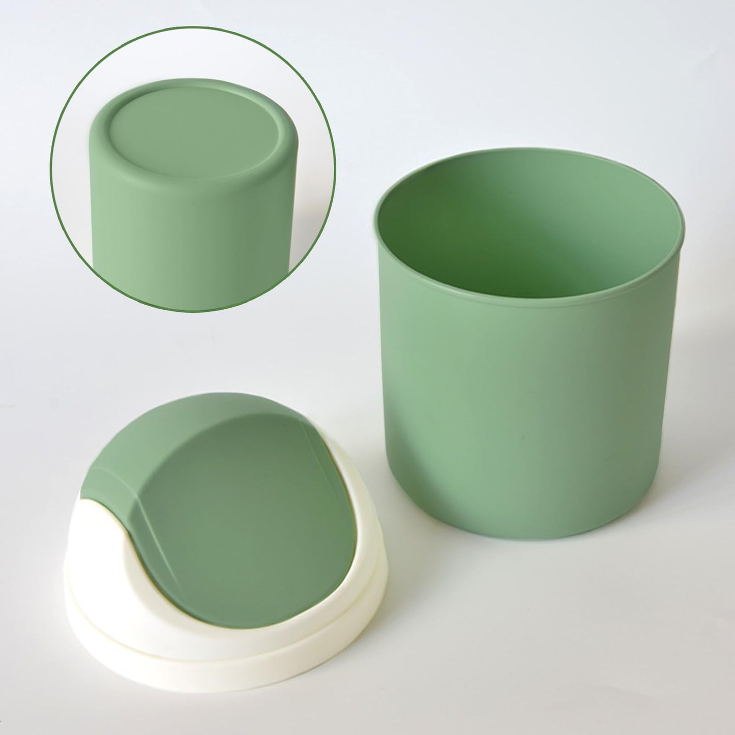 Desktop Mini Waste Can with Swing Lid, Stylish Lace Polka Dot Table Trash Bin Table Waste Paper Basket Round Small Trash Can for Office Bathroom Children Bedroom, Green