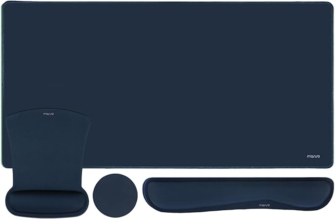MOSISO Keyboard Mouse Pad Set, Large Gaming Mousepad&Keyboard Wrist Rest&Mouse Wrist Rest&Coaster, Ergonomic Non-Slip Mousepad&Easy Typing Cushion with Memory Foam for Home Office, Haze Blue