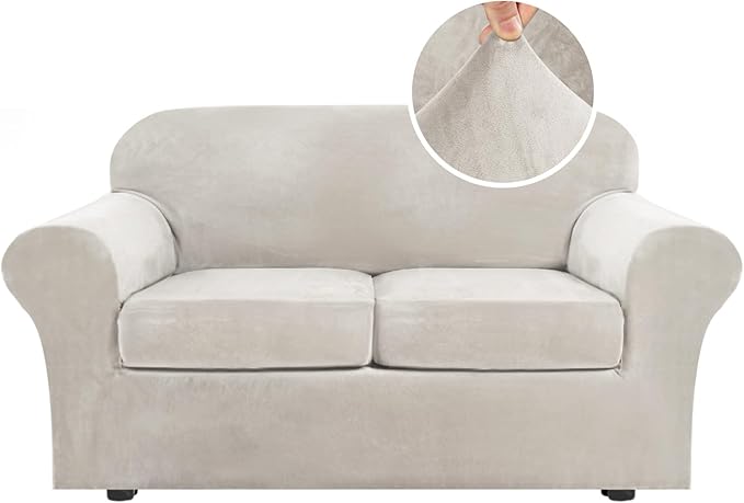 H.VERSAILTEX Real Velvet Plush 3 Piece Stretch Sofa Covers Couch Covers