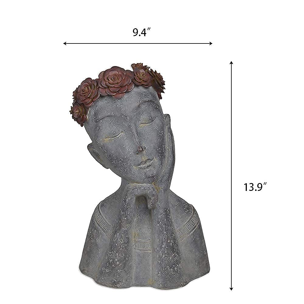 Newman House Studio Head Planter Girl Sculpture Large Face Flower Pot Succulents Cactus Pot for Home Garden Decor, Set of 2