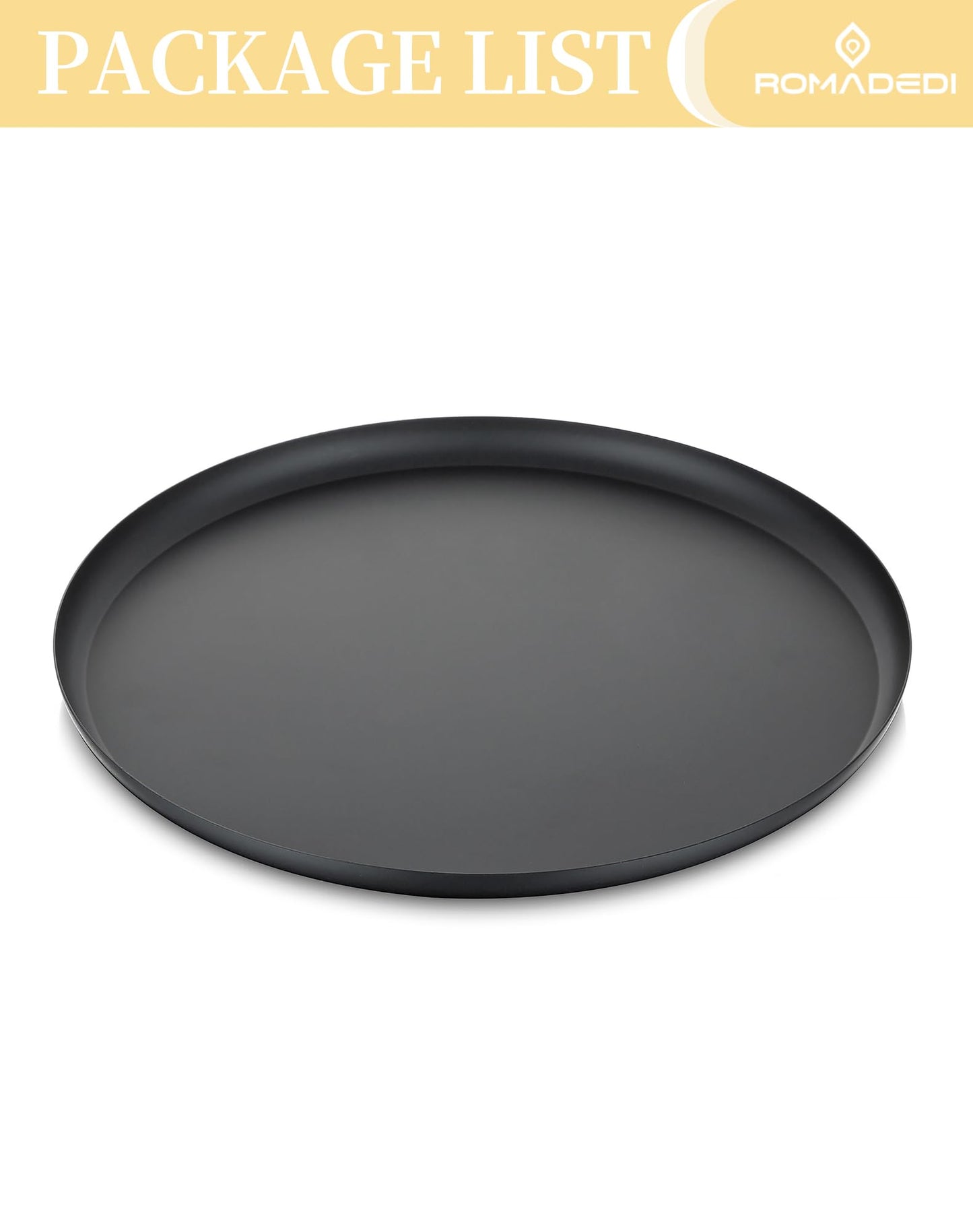 Romadedi Black Round Decorative Tray: Metal Candle Trays Decor for Coffee Table Centerpiece Large Modern Serving Tray for Kitchen Counter Farmhouse Home Decorations, 12.6 Inch
