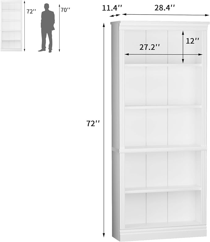 Furniwell Bookcase Bookshelves, 5-Shelf Tall Bookcase 71" Wood Open Display