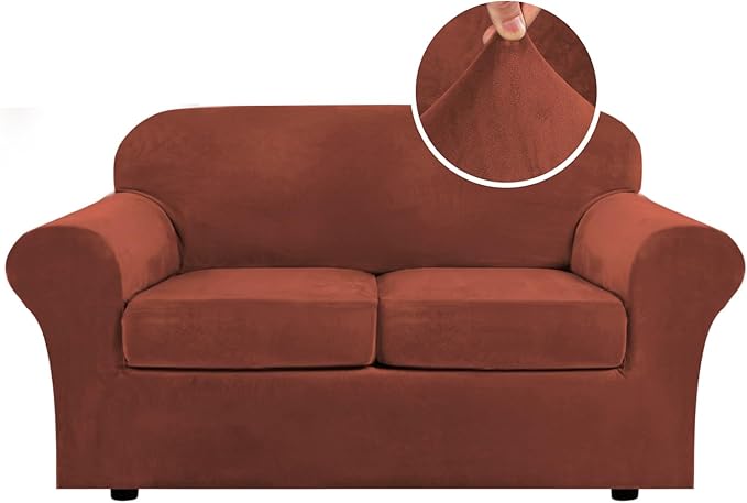 H.VERSAILTEX Real Velvet Plush 3 Piece Stretch Sofa Covers Couch Covers