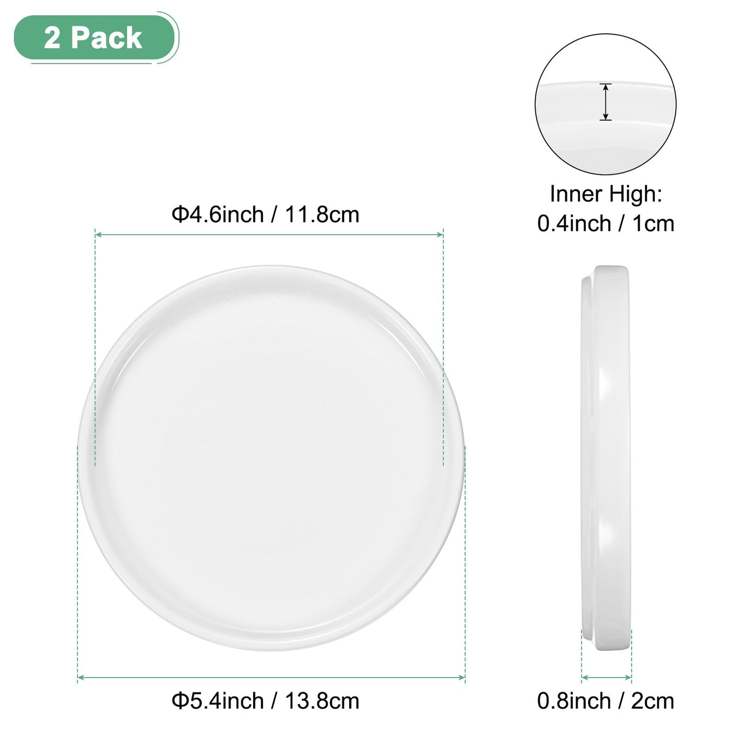 M METERXITY 2-Pack Ceramic Plant Saucer, 5.4 Inch OD Round Plant Saucers Flower Pot Saucers for Indoors/Outdoors Plant Pot, Ceramic Drain Tray [White]