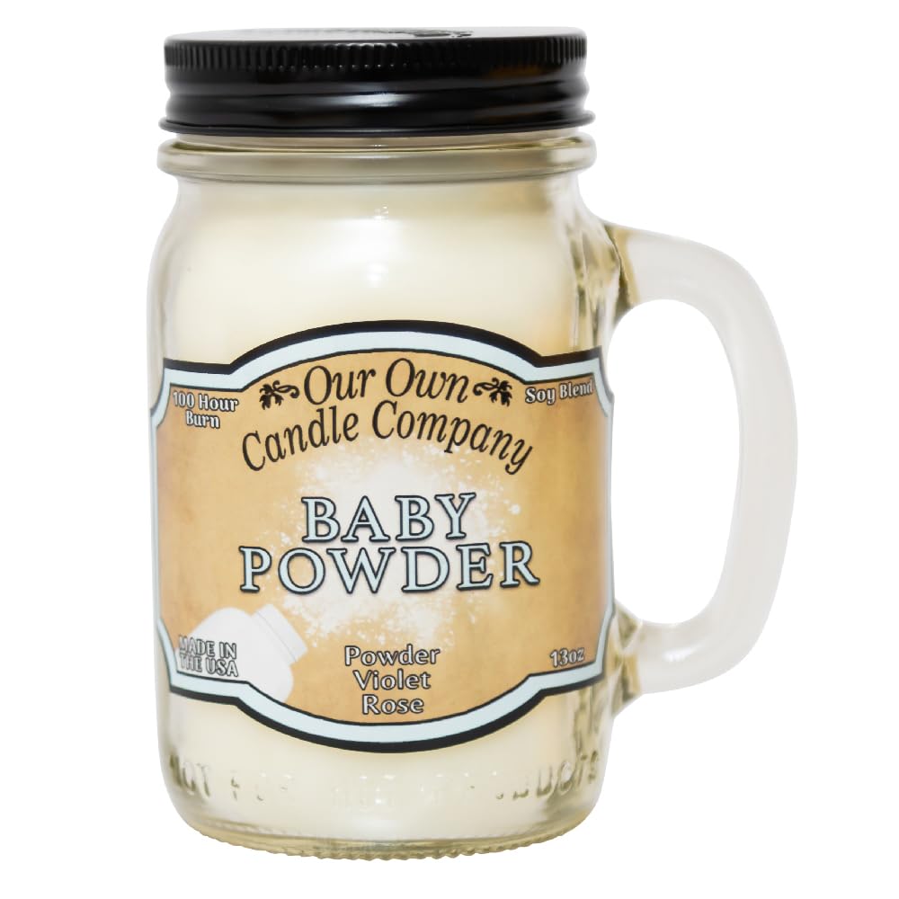 Our Own Candle Company Baby Powder Scented Mason Jar Candle, 100 Hour Burn Time, 13 Ounces