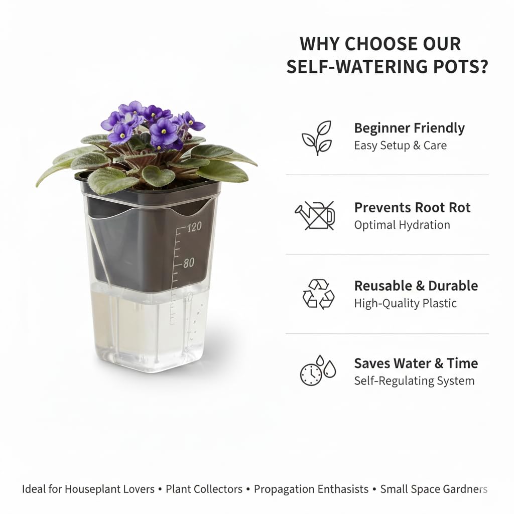 12 Pack 2" Clear Self Watering Pots with Wick System, Water Level Indicator & Drainage Hole, Consistent Moisture for Seedlings, Cuttings, Alocasia Corm & African Violet, 12 Plant Labels Included
