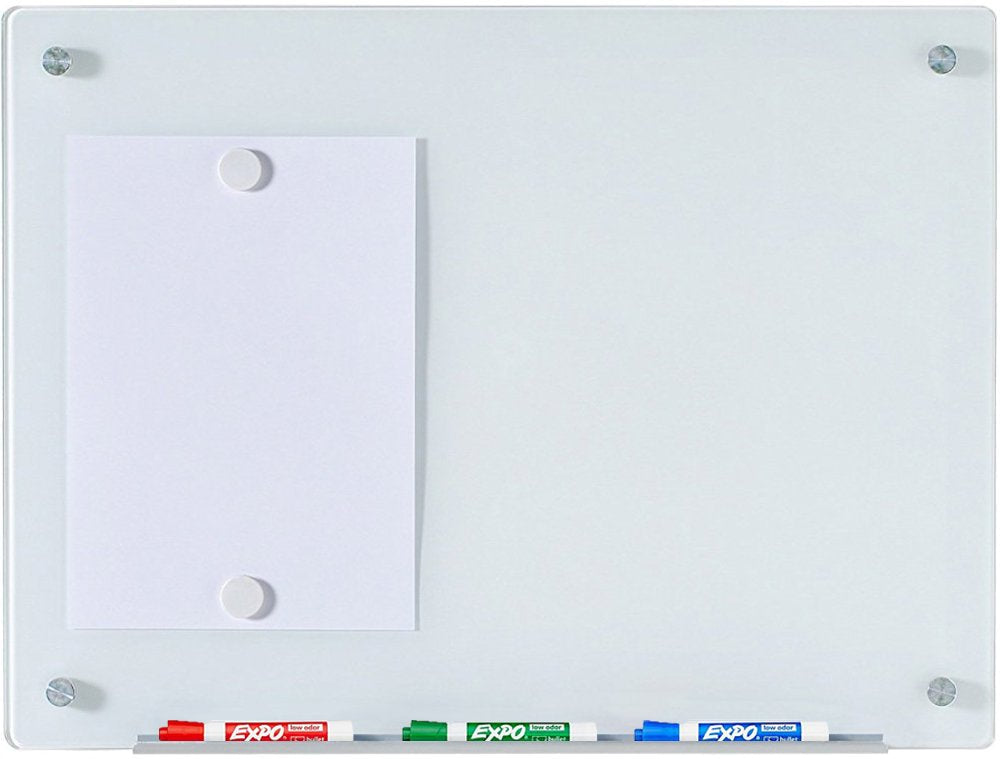 Audio-Visual Direct Magnetic White Glass Dry-Erase Board Set - 2' x 1.5' - Includes Magnets, Hardware & Marker Tray
