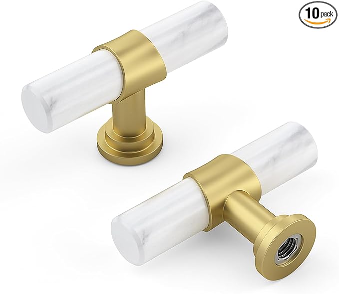 Rergy Cabinet Handles Marble Drawer Pulls and Knobs, T-Bar Hardware