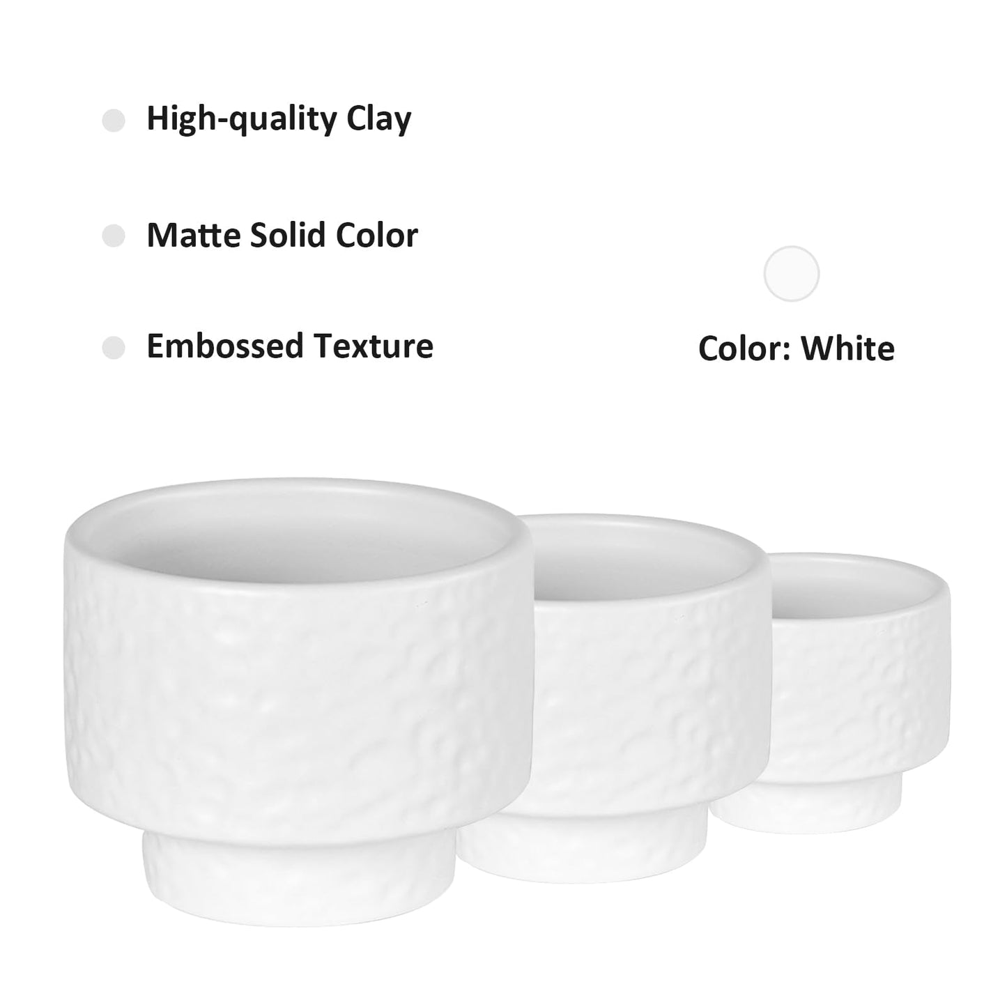 OXART 12.2+10+7.7 inch Ceramic Pots for Plants, Flower Pots for Indoor Plants with Drainage Hole, Round Large Plant Pots, Thick-Walled Ceramic Planters for Home Office, Set of 3, White