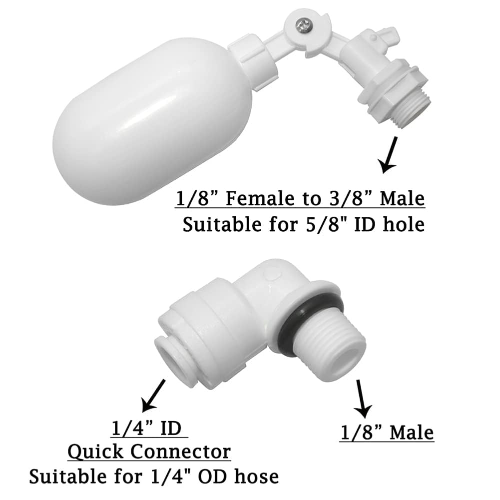 Joywayus 2Pcs Mini Plastic Float Ball Valve with 1/4" Quick Connect Push-In to Connect Tube Fittings, Automatic Water Level Control Switch, Adjustable Water Filter Ballcock Fittings