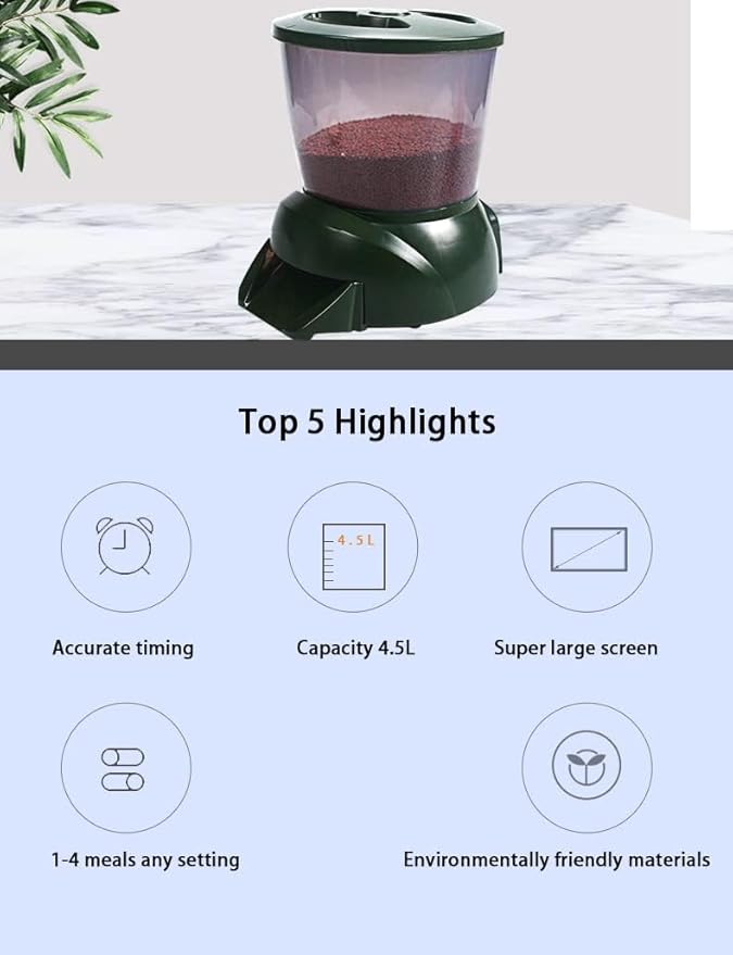 Automatic fish feeder for pond, Pond feeder, Automatic koi fish feeder for pond outdoor, Fish feeder automatic dispenser For a vacation away and prevent sunstroke(4.5L-battery powered)