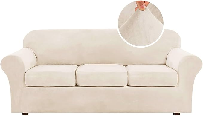 H.VERSAILTEX Modern Velvet Plush 4 Piece High Stretch Sofa Slipcover Sofa Cover