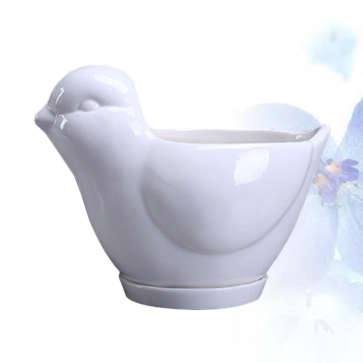 BESPORTBLE White Ceramic Bird Shape Flower Pot for Indoor Plants Cute Succulent Planter with Drainage Saucer Small Desktop Decor for Home Office Garden and Creative Design