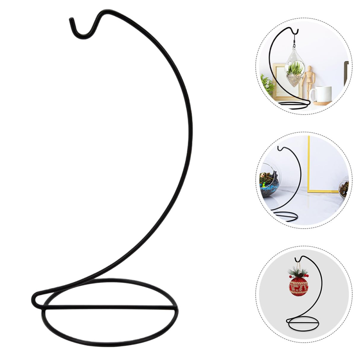 HOMSFOU 3pcs Small Hanging Hook Stand for Glass Globe Terrarium, Black Metal Ornament Display Rack for Tabletop Plant Holder and Craft Decoration