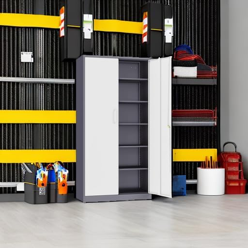 Metal Storage Cabinet with 2 Doors and 6 Shelves, Locking File Cabinet