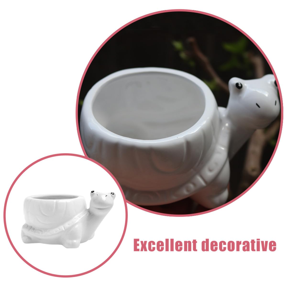 minkissy Ceramic Turtle Succulent Planter Pot for Indoor Home Office, White Cartoon Animal Flower Container, Creative Small Decorative Pot for Succulent Plants