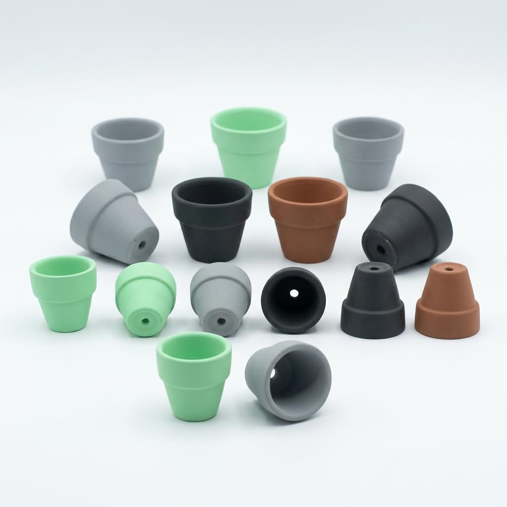 Yuvori Mini Pastel Terracotta Pots for Micro Gardens – 30 Pack, 1.7” Tiny Breathable Clay Planters, Macaron Colors, for Moss, Fairy Gardens, Dollhouses, and Succulents (Painted Black, 1.2 Inch)