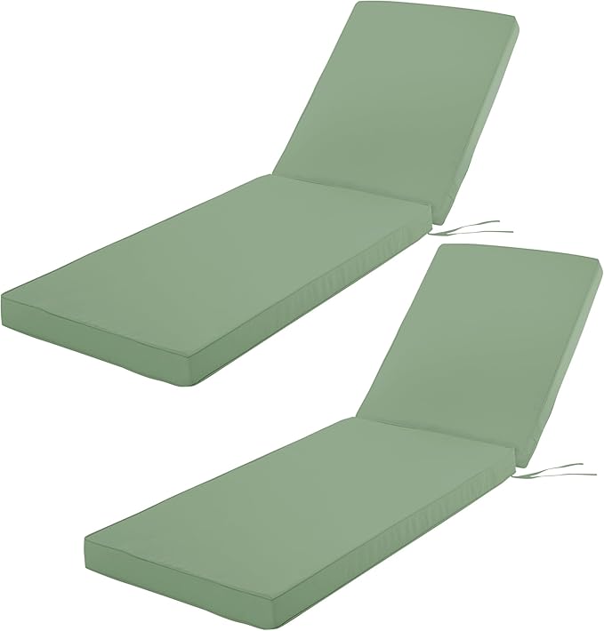 Outdoor Chaise Lounge Cushion Set of 2, Fadesafe Water-Repellent Lounge Deck