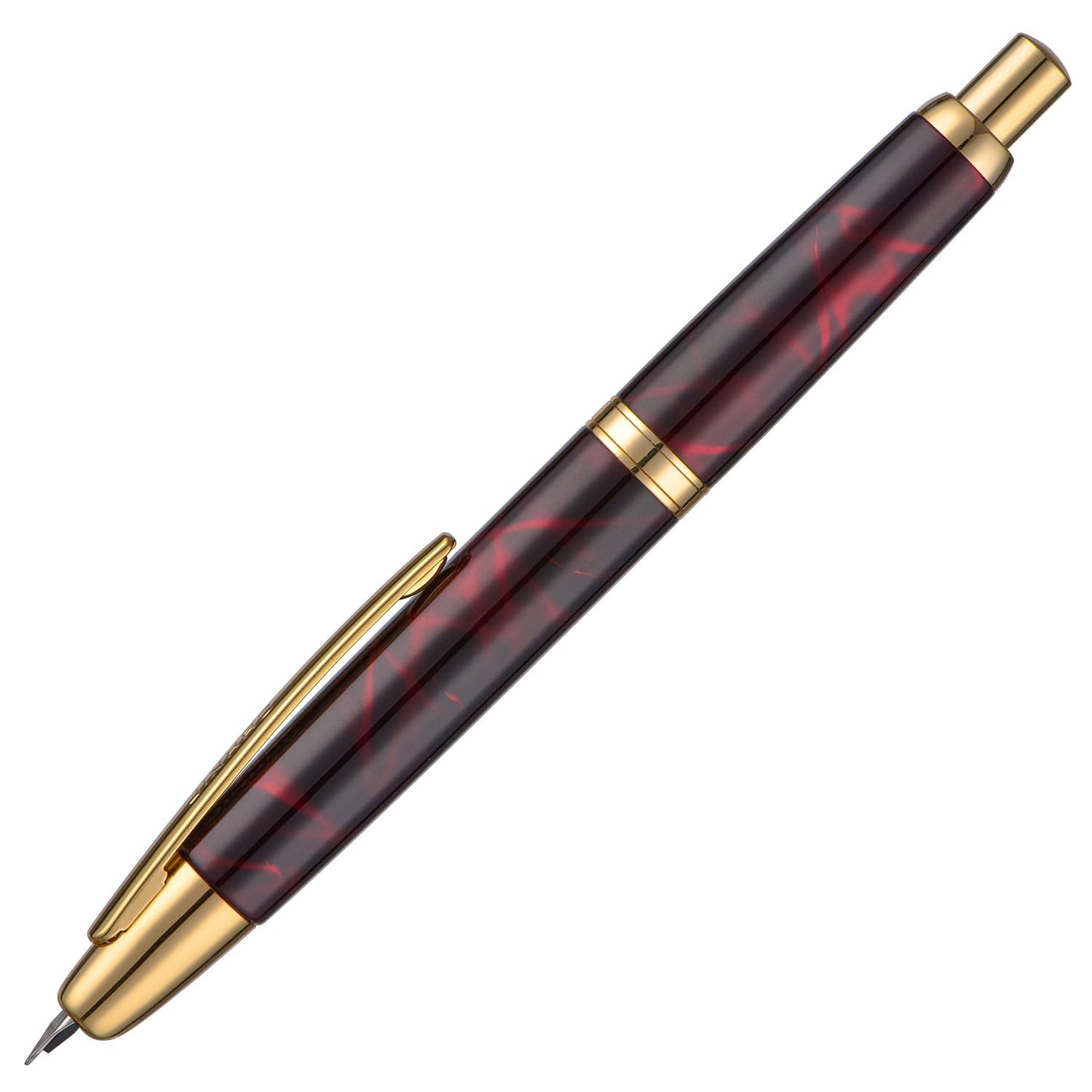 Jinhao 10 Press Fountain Pen with Box, Marble Red Retractable Extra Fine Nib with Ink Converter Set (Golden Clip)