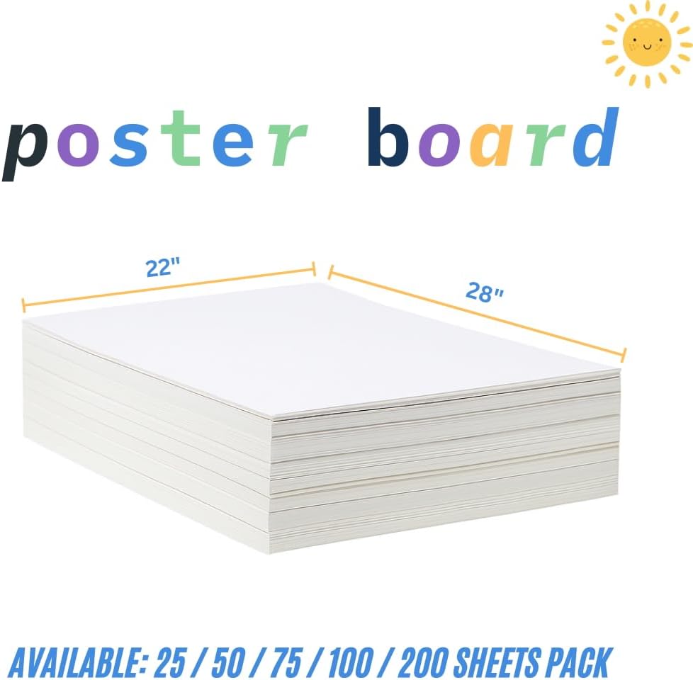 Century Lemon™ 22" x 28" White Poster Board, 50 Sheets Superb Multipurpose Bulk Poster Board for School, Office, and Craft Projects, 256-83-002