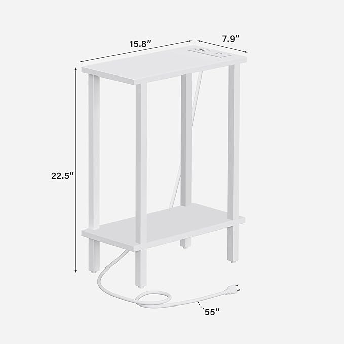 TUTOTAK Small End Table with Charging Station, Narrow Side Table with USB Ports