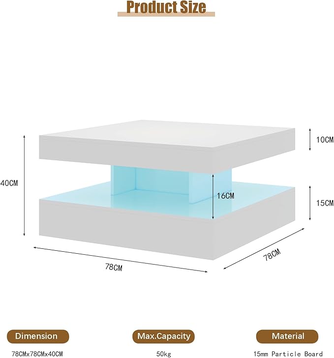 HedoAjim White LED Coffee Table