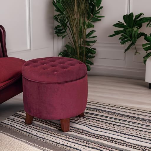 Homepop Home Decor | Upholstered Round Velvet Tufted Foot Rest Ottoman | Ottoman