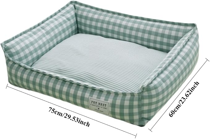 Orthopedic Rectangle Dog Bed for Medium Small Dogs, Plaid Plush Modern Puppy Sofa Bed with Anti-Slip Bottom, Cute Calming Pet Bed(Green,X-Large)