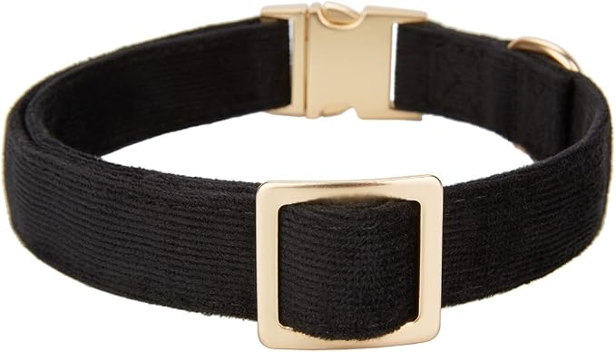 Soft Cotton Dog Collar with Metal Buckle Adjustable Heavy Duty Comfy Corduroy Collars for Small Medium Large Dogs,Black,Medium