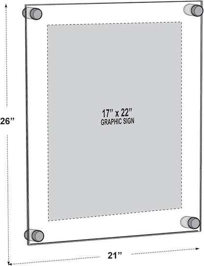 Azar Displays 105528-BLK Acrylic Floating Double Panel Wall Frame,17" x 22" Graphic Size, Overall Frame Size: 21" x 26", Black