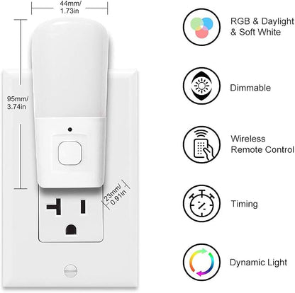 L LOHAS LED Kids Night Lights Plug in, RGB Color Changing Plug into Wall Lights Remote, Rainbow Dimmable Girls Night Light Switch, Christmas Home Decor for Kids Room, Bedroom, Hallway, Bathroom, 2Pack