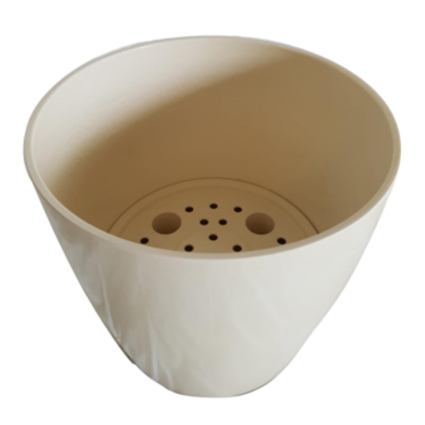 7 Inch Self-Watering Bamboo Planter (Cream) - Round - Bamboo Fiber - No Overwatering or Root Rot