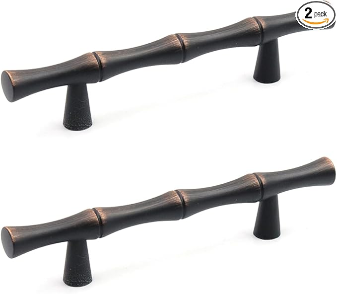 2PCS Bamboo Cabinet Pulls 3 Inch Hole Distance Dresser Handle Black and Red