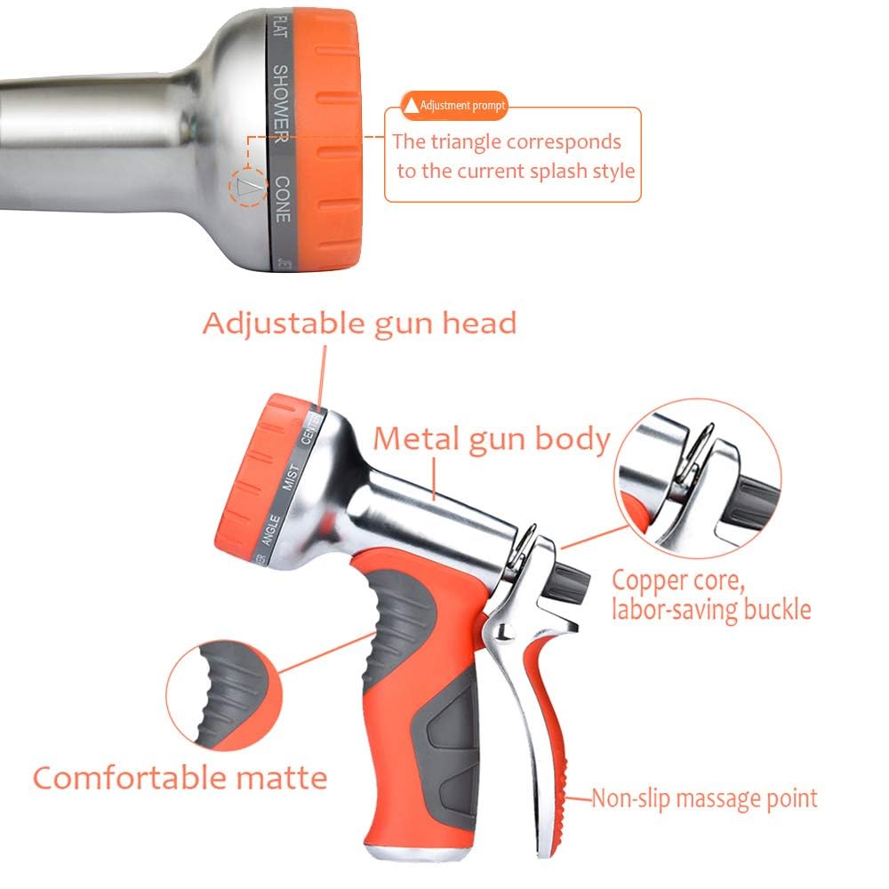 HmiL-U Garden Hose Nozzle Sprayer, Heavy Duty Metal High Pressure Water Gun, 9 Adjustable Watering Patterns Suitable for Watering Plants Washing Cars and Showering Pets
