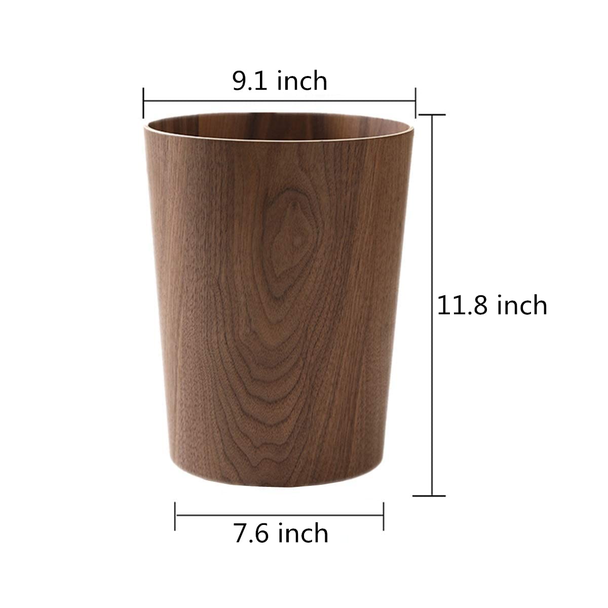 BISOZER Round Stackable Wastebasket, Natural Wood Garbage Recycling Bin for Bathrooms, Kitchens, Home Offices (Dark Wood)