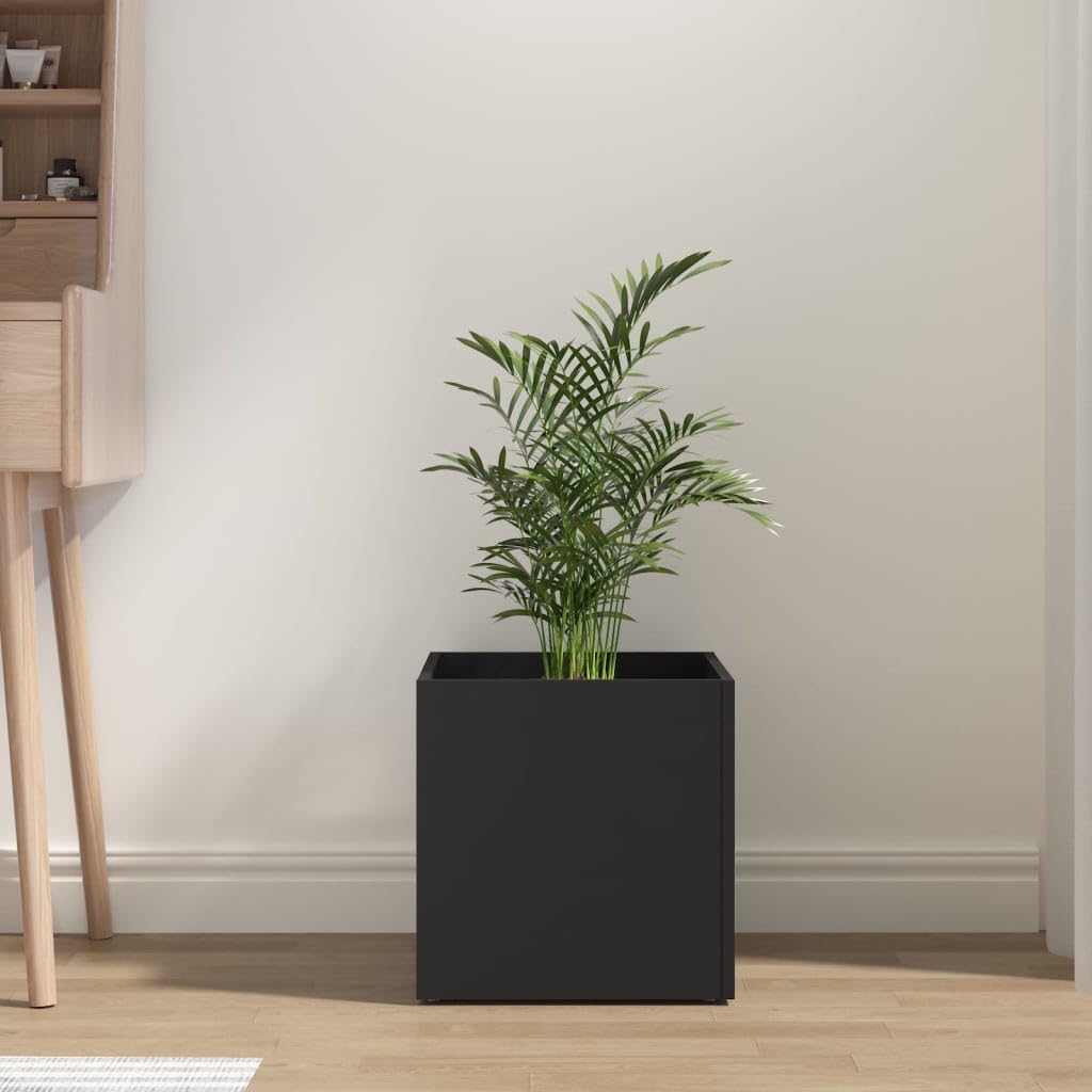 LoogCape Square Planter Box, Black Engineered Wood, 15.7x15.7x15.7 inch, Modern Indoor Decor, Living Room, Bedroom, Office, Low Maintenance