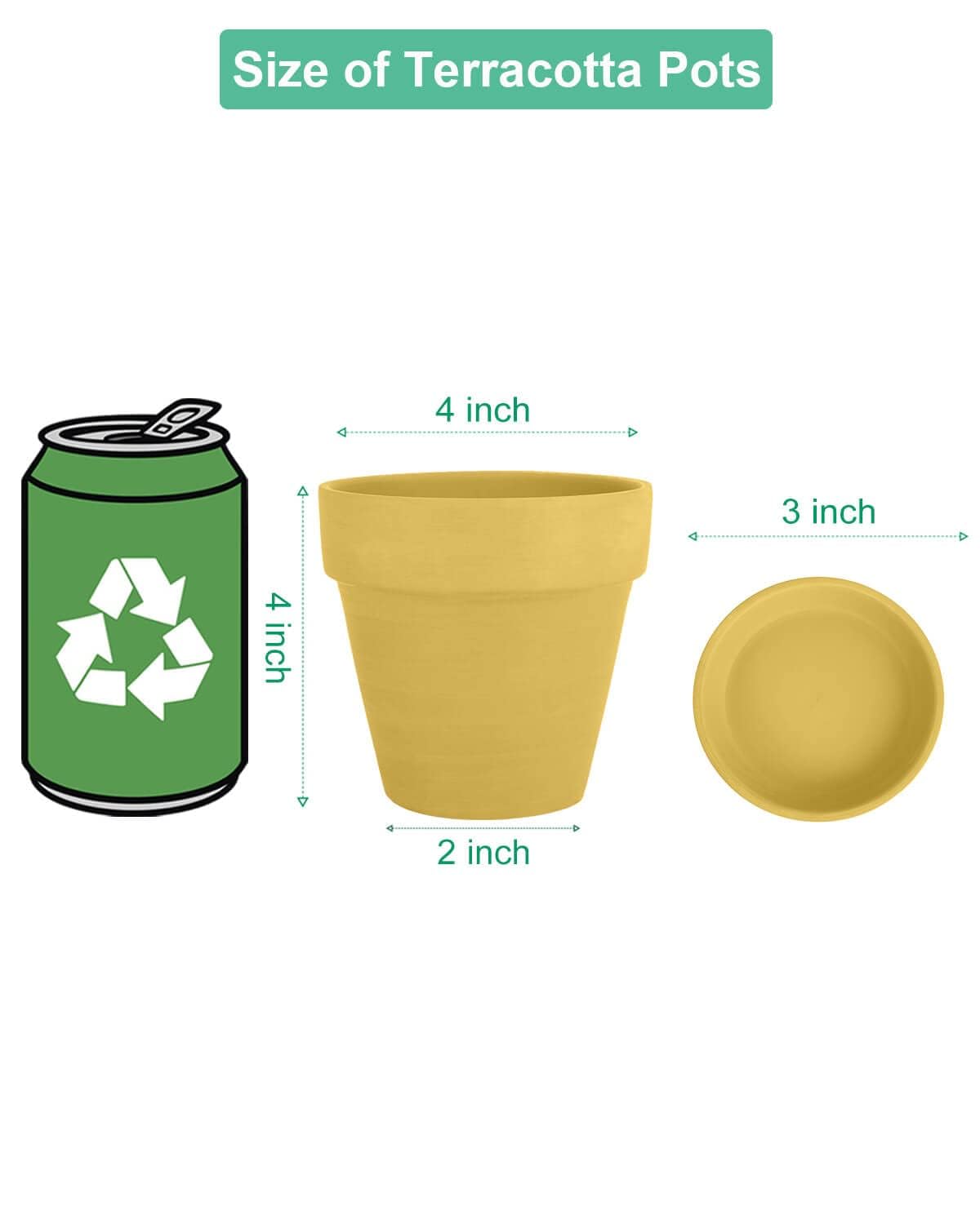 vensovo 4 Inch Small Yellow Terracotta Plant Pots with Saucer - 6 Pack Clay Flowerpots with Drainage, Great for Indoor Outdoor Plants, Crafts, Wedding Favor