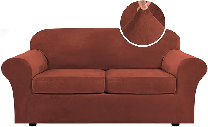 H.VERSAILTEX Real Velvet Plush 3 Piece Stretch Sofa Covers Couch Covers
