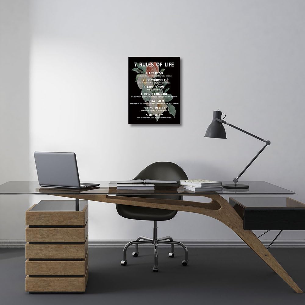 7 Rules Of Life Canvas Decoration Painting, Suitable For Office, School, Library,Home (29x38cm) Framed (rose-7)