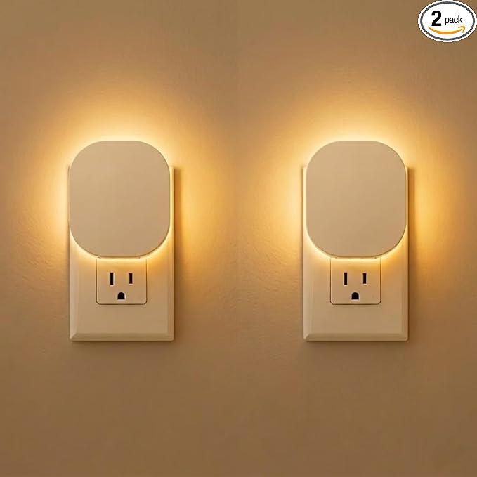 Plug-in LED Backlit Night Light with Motion Sensor & Dusk to Dawn Sensor, 2700K Soft Warm White Nightlight with Dimmable Brightness for Adults & Kids' Bedroom, Bathroom, Hallway, 2 Pack