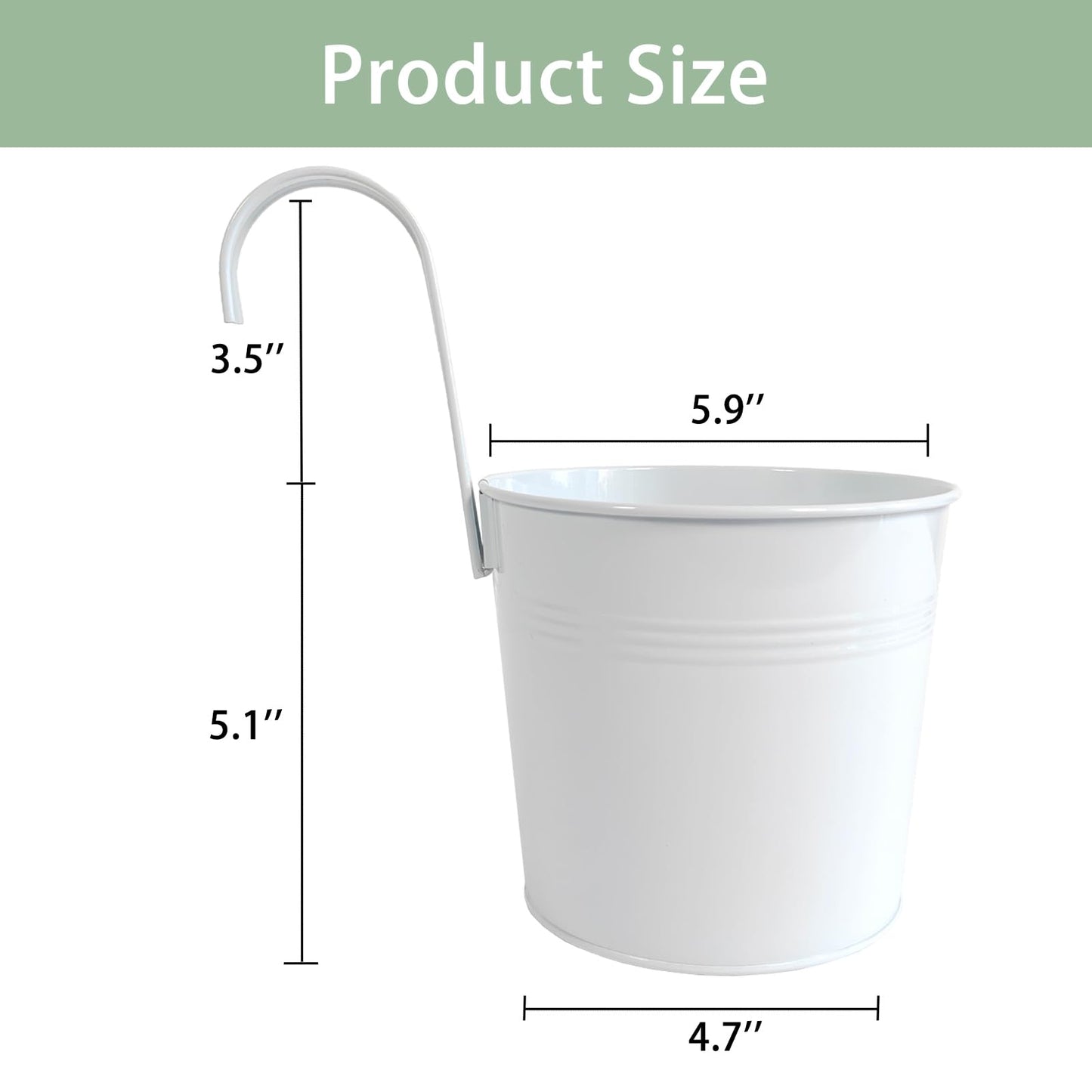 Joyfernal Pack of 4 Hanging Flower Pots, 6" White Metal Balcony Planters for Herb Succulent, Samll Railing Fence Hanging Bucket for Outdoor/Indoor Decoration (White, Pack of 4)