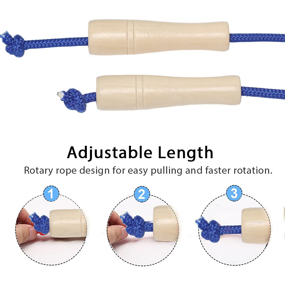 Double Dutch Jump Rope 16 ft 2 Pack, Adjustable Long Skipping Rope with Wooden Handle, Multiplayer Team Jumping Rope for Kids Adults, Long Enough for 5-6 Jumpers