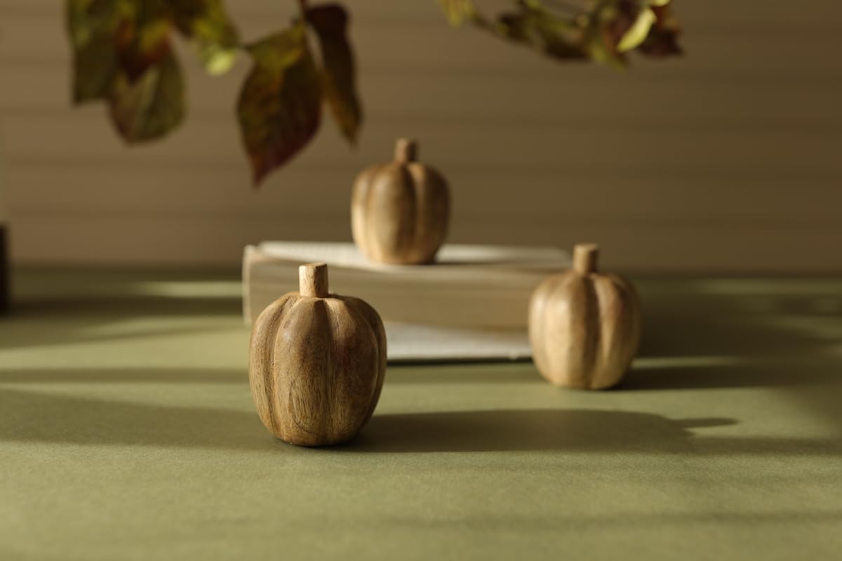 Foreside Home and Garden Pumpkin Deco Baubles Figurines with Bag Set of 3 Beige