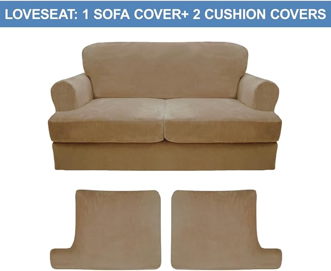 CUCRAF Cushion Sofa Cover 3 Piece Slipcovers, Soft Thick Velvet Couch Cover