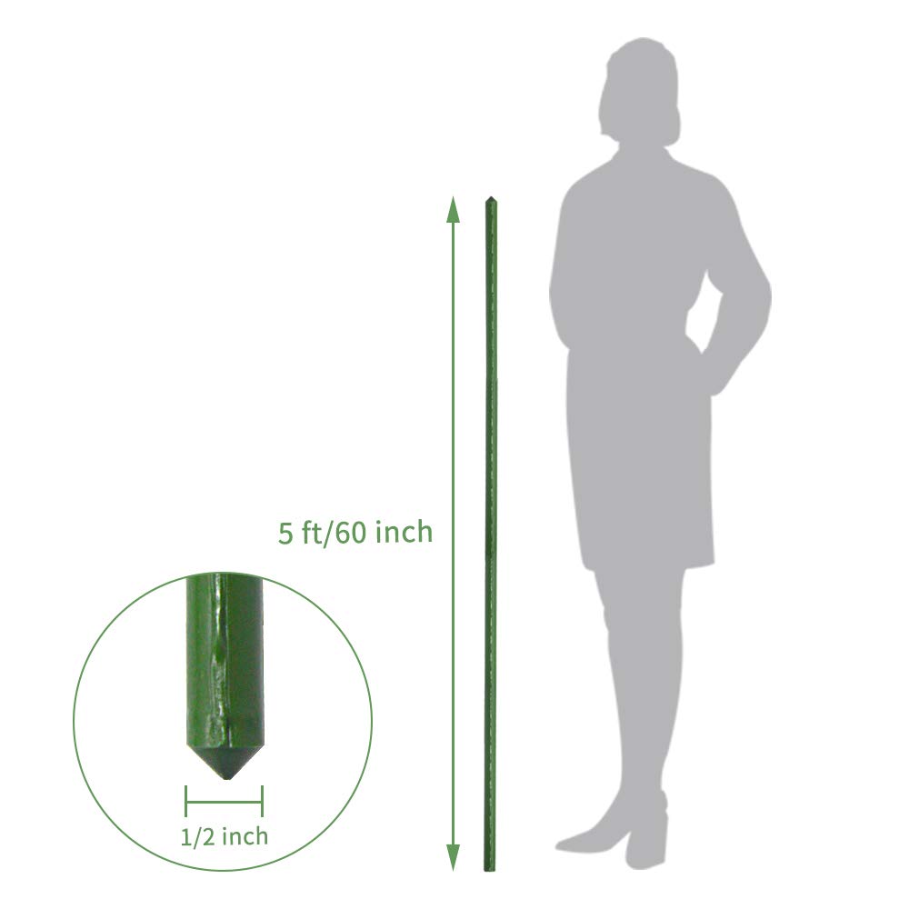 Growsun Tomato Stakes 5ft Metal Plastic Coated Garden Stakes Plant Cage Supports Treills Climbing for Tomatoes,Trees,Cucumber,Fences,Beans,25 Pack