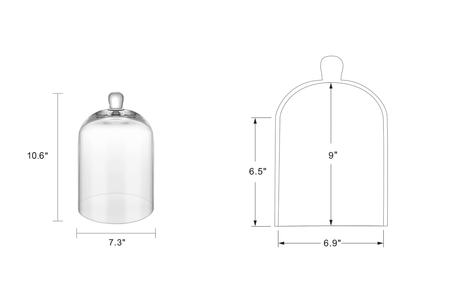 10.6" Tall Large Handmade Sturdy Glass Cloche, Dia 7.48" H 10.6", For Terrarium, Plants, Trinkets, Cakes, Figurines, LED Light String, Candle. Cloche Glass Dome, Bell Jar Display Case (1, 7.48"x10'6)
