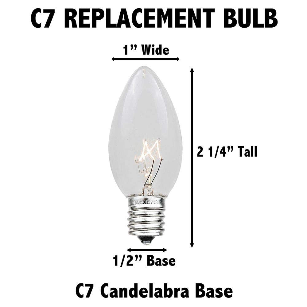 Novelty Lights Ceramic Christmas Replacement Bulbs - Outdoor Individual Bulbs for Events, Holiday Parties, Patios, and More - C7/E12 Candelabra Base, 5 Watt Lights (Blue, 25 Pack)